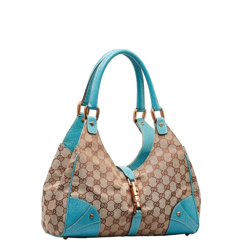 GUCCI timeless handbags for women -Gucci GG Canvas New Jersey Handbag 124407 Beige Light Blue Canvas Leather  Gucci