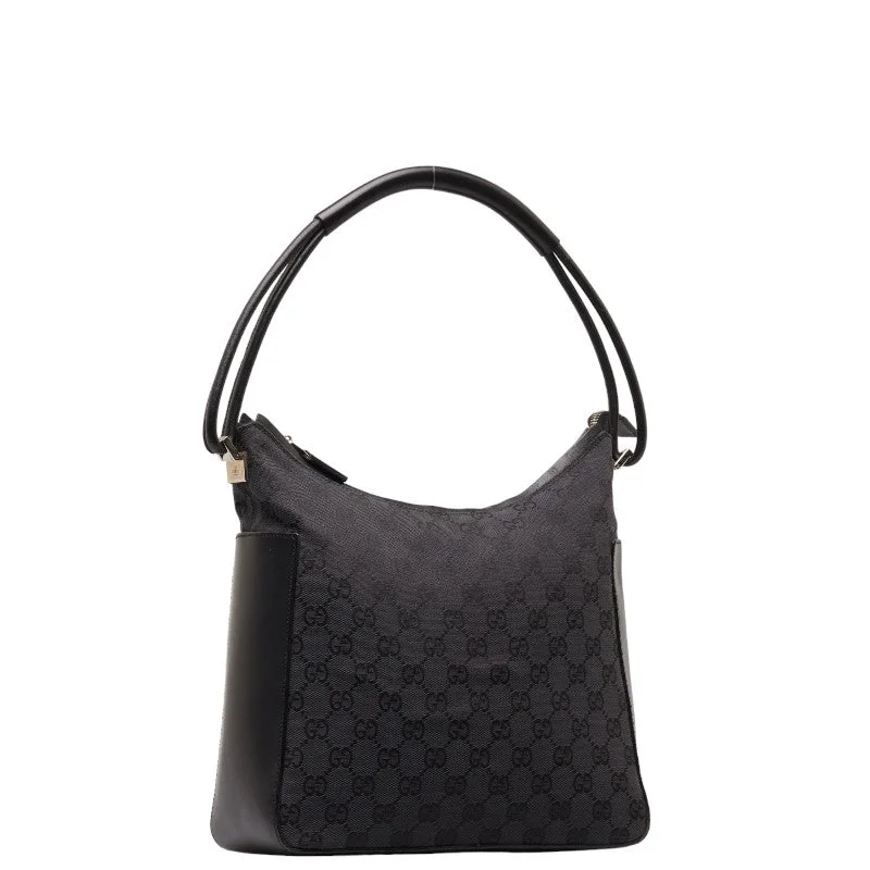 GUCCI bags with gold accents -Gucci GG canvas one-shoulder bag 001 3766 Black Leather  Gucci