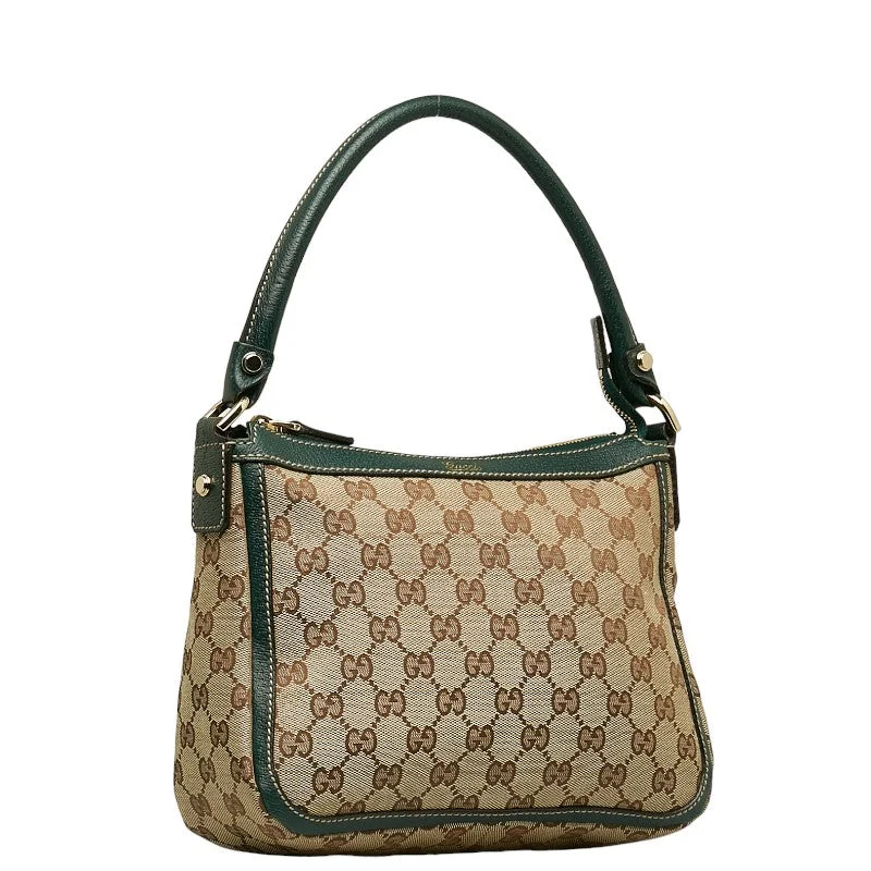 GUCCI bags with studded designs -GUCCI Shoulder Bag in Monogram Canvas Beige Green 146244