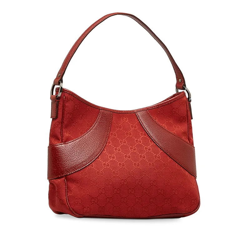 GUCCI leather bucket bags -Gucci GG Canvas One Shoulder Bag Handbag 113012 Red Canvas Leather Women's