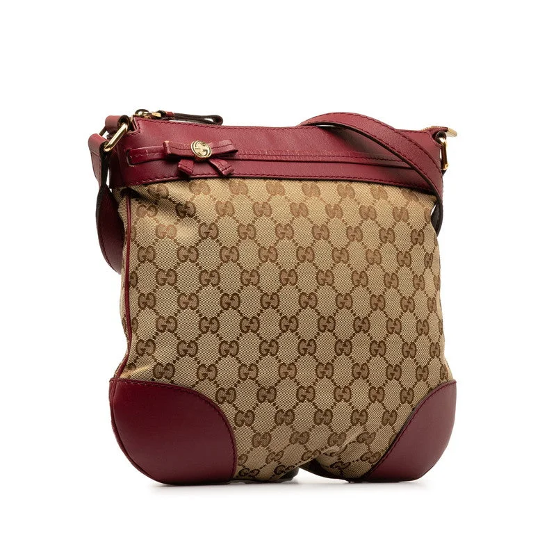 GUCCI handbags with metal hardware -Gucci GG canvas princess sliding shoulder bag 257065 beige wine red leather canvas ladies Gucci