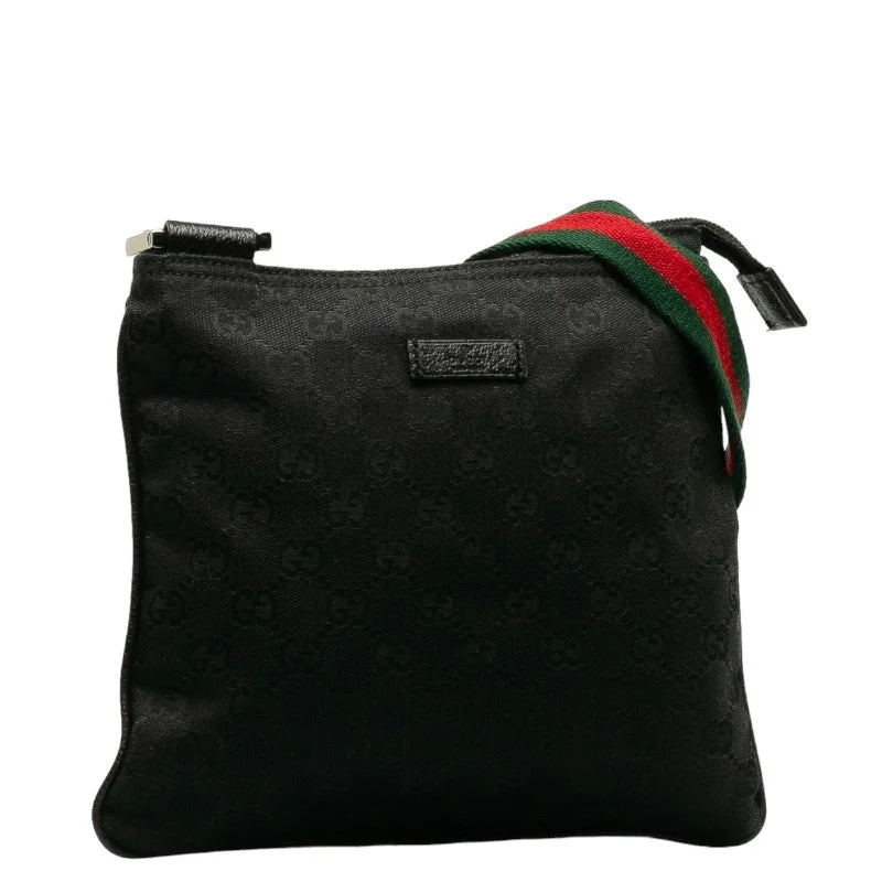 GUCCI bags for elegant fashionistas -Gucci GG canvas shelly line sliding shoulder bag 146309 black multi-colour canvas leather ladies Gucci