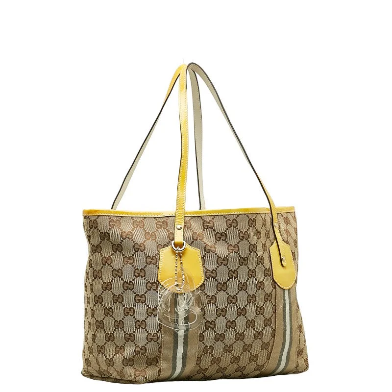 GUCCI bags for evening events -Gucci GG canvas sherry line Tote bag shelter bag 211971 beige yellow canvas patenter leather ladies GUCCI