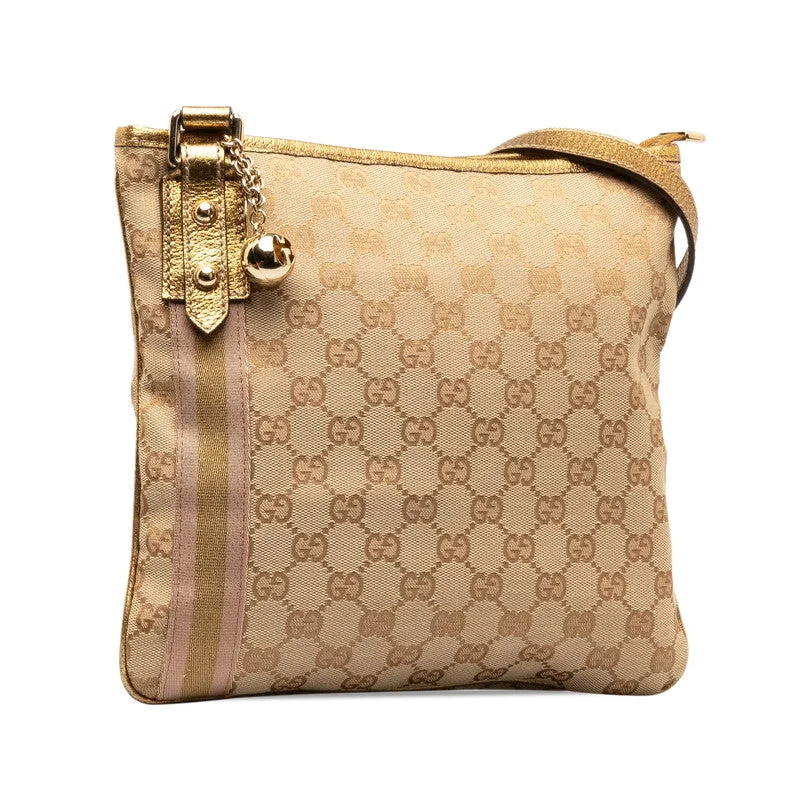 GUCCI bags with vintage appeal -Gucci GG canvas sherry sliding shoulder bag 144388 beige g canvas leather ladies GUCCI