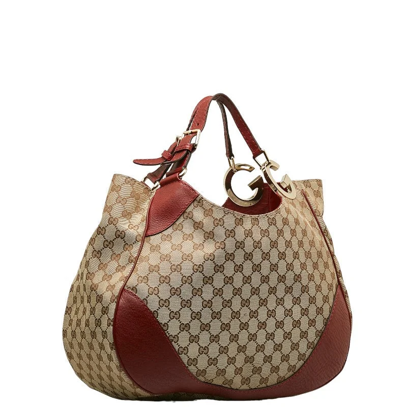 GUCCI bags with silver-tone hardware -Gucci GG Canvas Shoulder Bag Handbag 203504 Beige Red Canvas Leather  Gucci