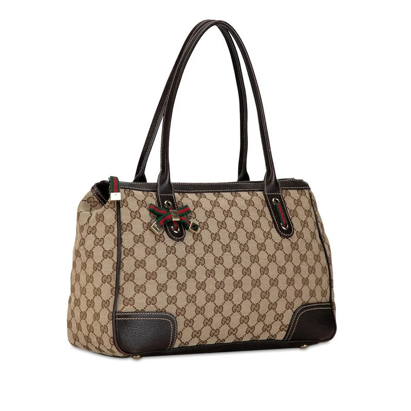 GUCCI handbags with quilted leather -Gucci GG canvas sy line princess handbag Tote bag 177052 beige brown canvas leather ladies Gucci