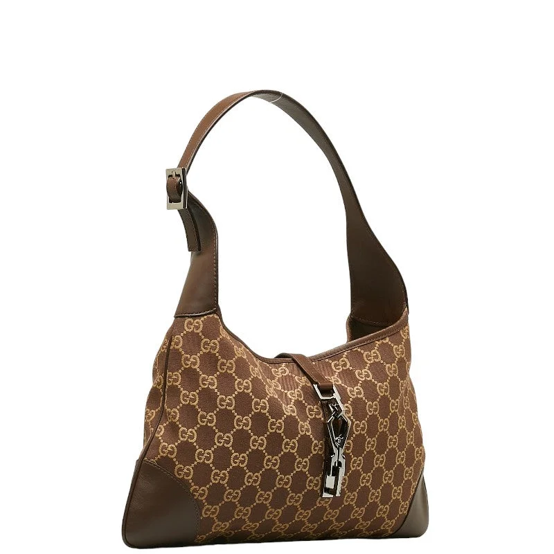 GUCCI bags with geometric leather patterns -Gucci GG Jackie One-Shoulder Bag 001 4057 Brown Canvas Leather  Gucci