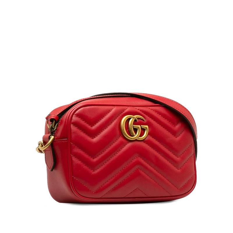 GUCCI bags for evening events -Gucci GG Marmont Chain Mini Shoulder Bag 448065 Red Gold Leather  Gucci