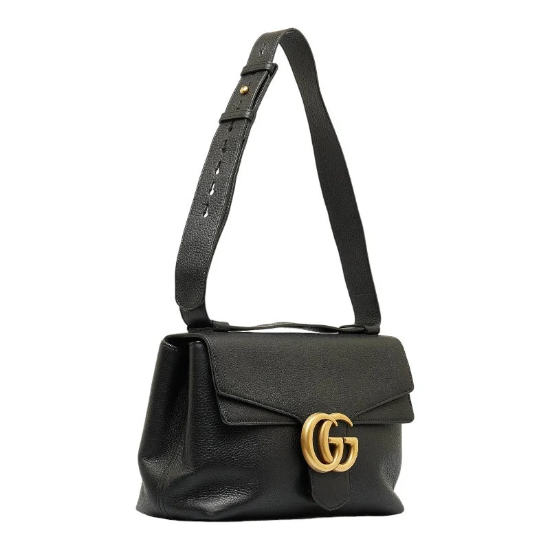 GUCCI handbags online shopping -Gucci GG Marmont G  Pulled Shoulder Bag 401173 Black Leather  Gucci