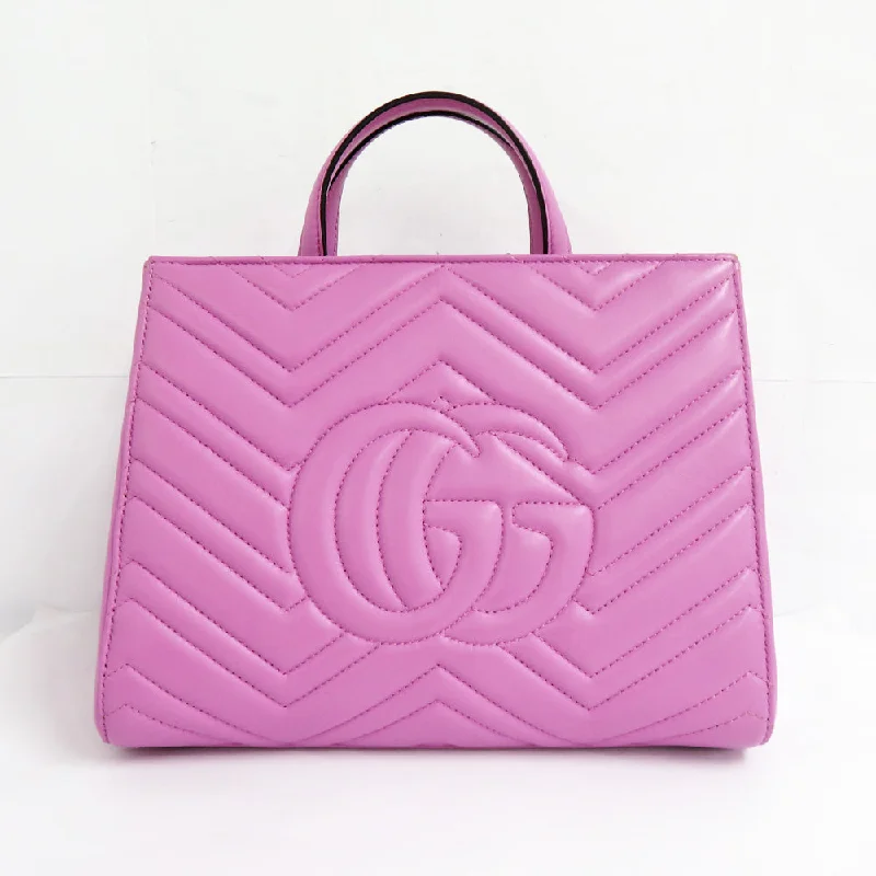 GUCCI handbags with animal prints -Gucci GG Marmont Handbag Small 448054 Pearl G  Leather GD Tools Purple