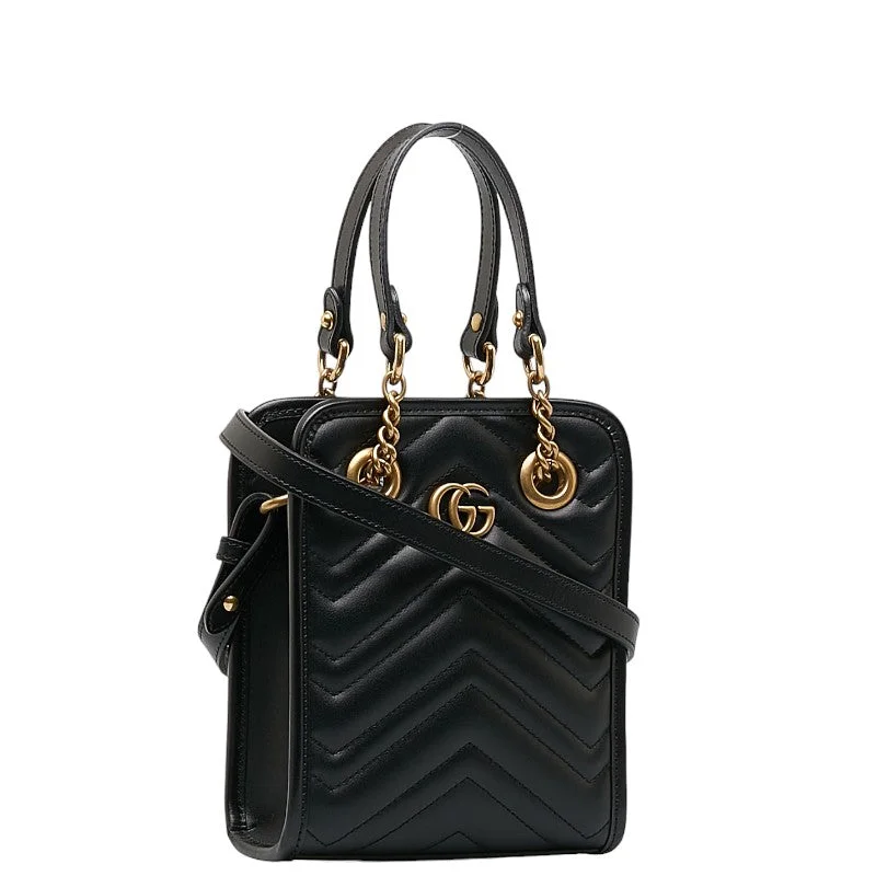 GUCCI handbags with detachable pouches -Gucci GG Marmont Killing Mini Chain Handbag 2WAY 696123 Black Leather  Gucci