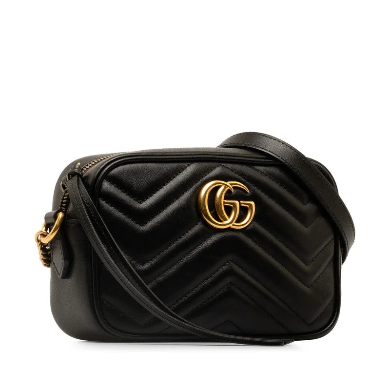 GUCCI handbags with python leather -Gucci GG Marmont Killing  Mini Shoulder Bag 448065 Black Leather  Gucci