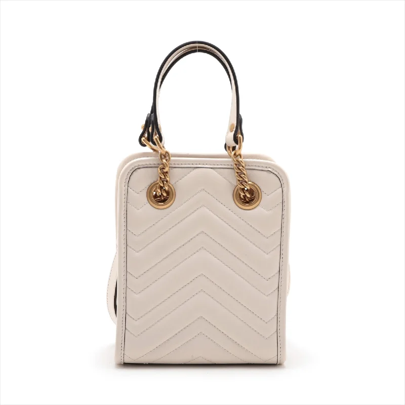 GUCCI bags with metallic finishes -Gucci GG Marmont Leather 2WAY Handbag White 696123