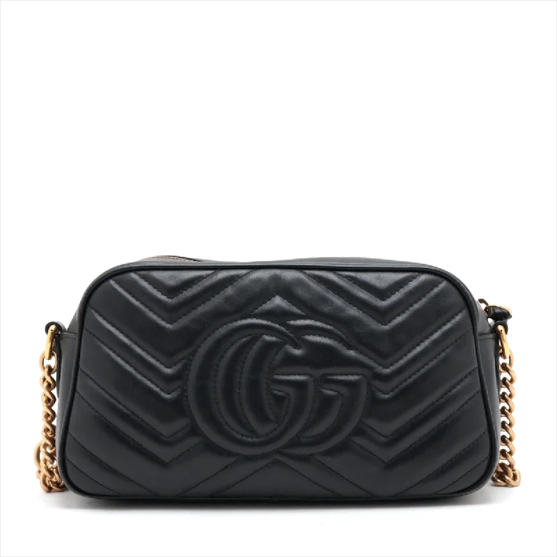 GUCCI bags with GG logo for sale -Gucci GG Marmont Leather Chain Shoulder Bag Black 447632