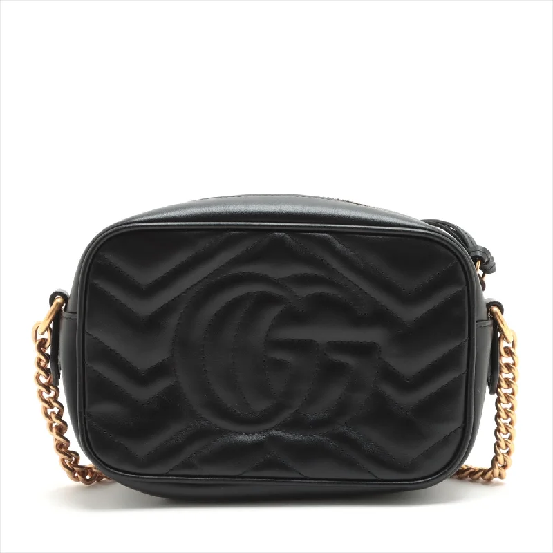 GUCCI luxury bags with top handles -GUCCI Marmont in Leather Black GG Chain Shoulder Bag 634785