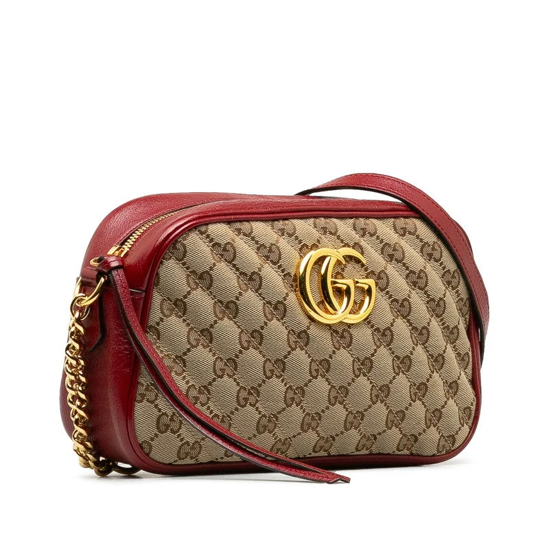 GUCCI handbags for the fashion elite -Gucci GG Marmont Slipper Chain Shoulder Bag 447632 Beige Red Leather Leather  Gucci