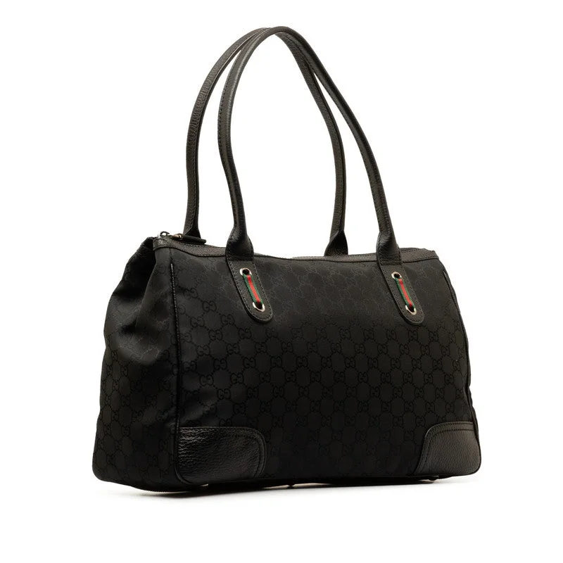 GUCCI handbags with metal hardware -Gucci GG Nylon Sy Line Tote Handbag 293599 Black Nylon Leather  Gucci