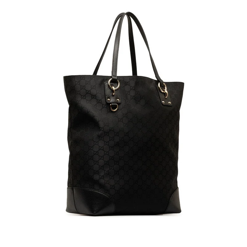 GUCCI leather handbags with chain straps -Gucci GG Nylon Tote Bag 353702 Black Nylon Leather  Gucci