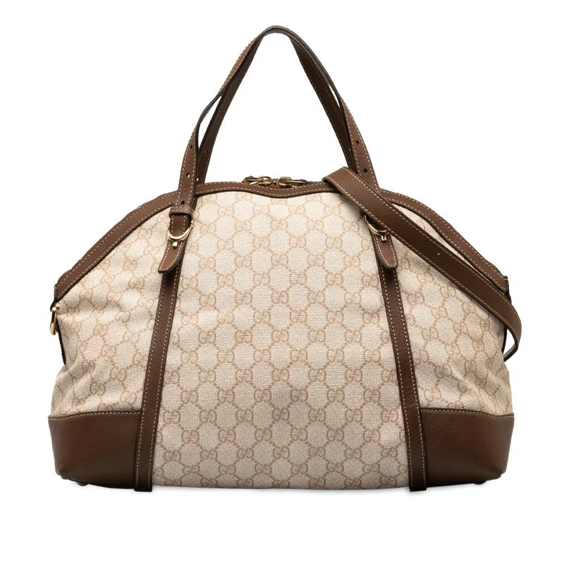 GUCCI bags with contrast stitching -Gucci GG Plus Handbag Shoulder Bag 2WAY 309614 Ivory Brown PVC Leather  Gucci