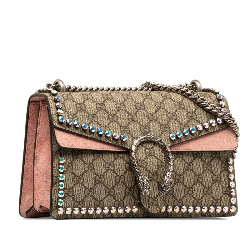 GUCCI bags for luxury connoisseurs -Gucci GG Spring Vision Dionysos Chain Shoulder Bag 400249 Beige Pink PVC Suede  Gucci