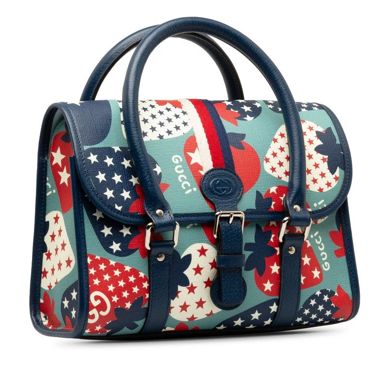 GUCCI bags with exclusive patterns -Gucci GG Strawberry Handbag 682720 Blue Multicolor PVC Leather  Gucci