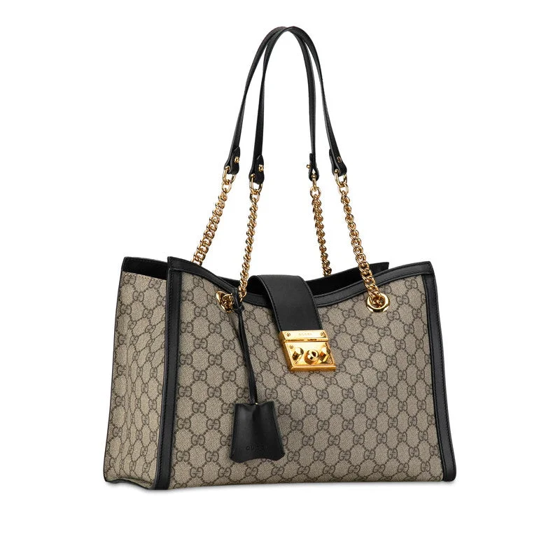 GUCCI handbags with luxury appeal -Gucci GG Supreme Chain Tote Bag 479197 Beige Black PVC Leather  Gucci