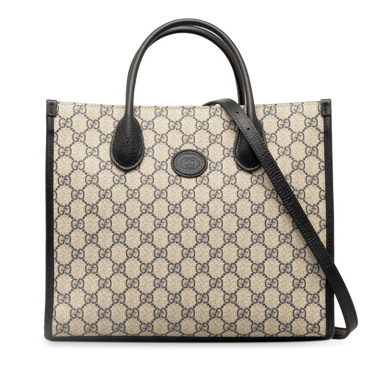 GUCCI mini handbags for women -Gucci GG Supreme GG Small Tote Bag 2WAY 659983 Beige Black PVC Leather  Gucci