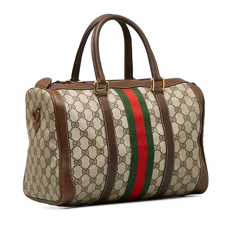 GUCCI handbags with gold-tone hardware -Gucci GG Supreme Sherry Line Mini Boston Bag Handbag Stripe