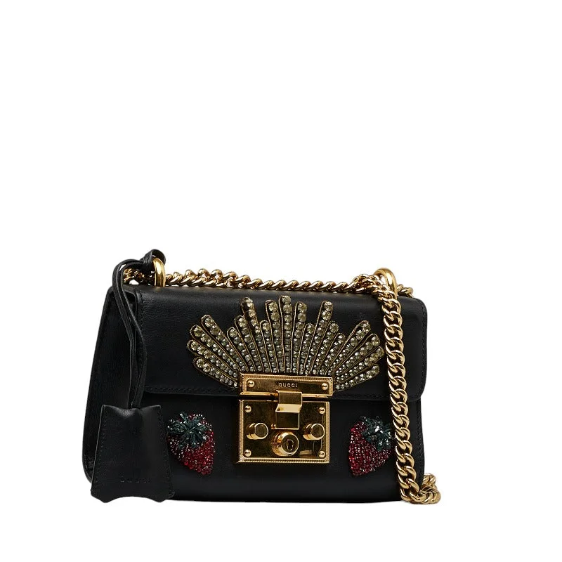 GUCCI handbags with high-end detailing -GUCCI Gucci 432182 Shoulder Bag Leather/Line Stone Black