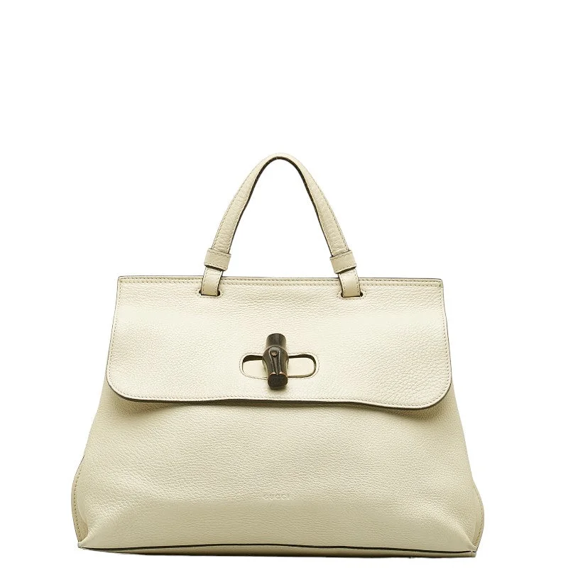 GUCCI luxury bags with top handles -GUCCI Gucci Bamboo 392013 Shoulder Bag Leather White Ivory Ladies Ivory