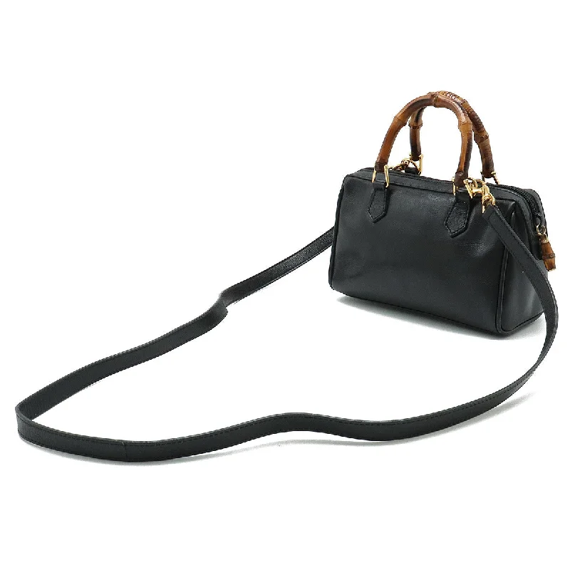 GUCCI iconic double-G handbags -Gucci Black Bamboo 2way Shoulder Handbag