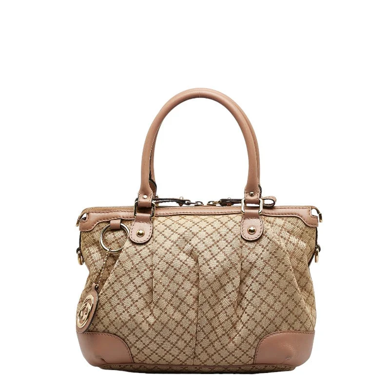 GUCCI iconic double-G handbags -GUCCI Gucci Diamond 247902 Shoulder Bag Canvas/Leather Beige Pink Ladies