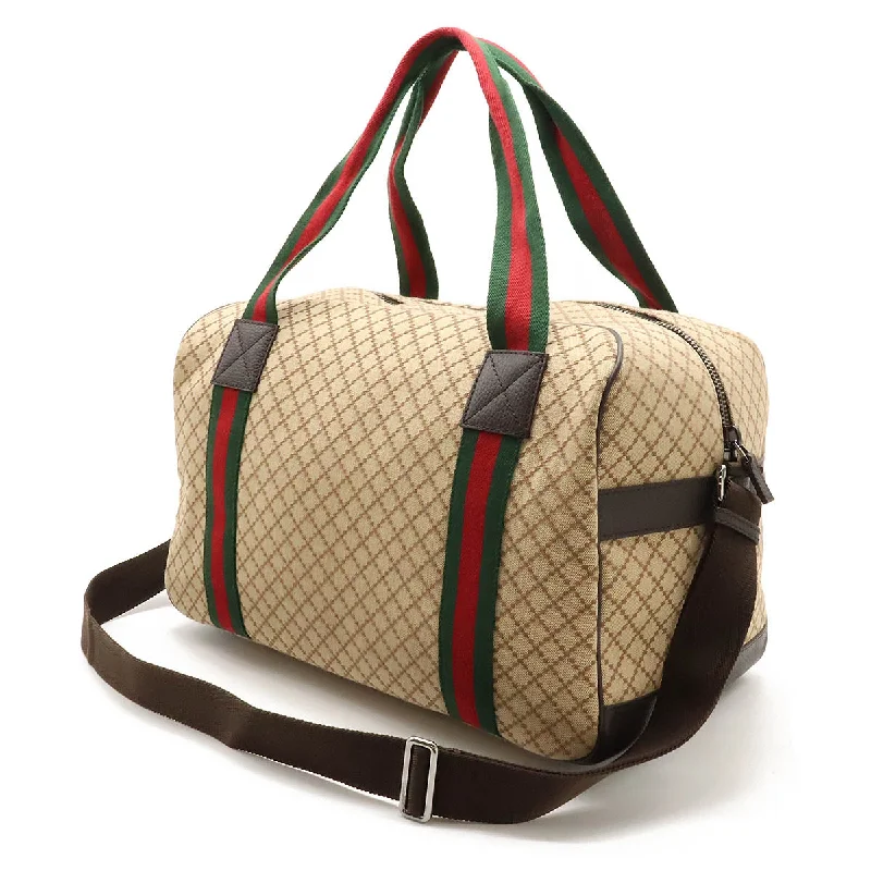 GUCCI luxury bags with fine detailing -GUCCI Gucci Diamond Shellie Line Boston Bag 2WAY Shoulder Bag Canvas Beige Brown Outlet 374769