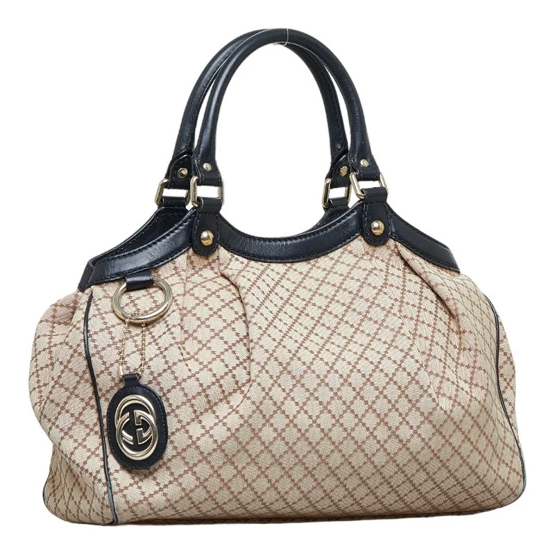 GUCCI bags for luxury connoisseurs -GUCCI Gucci Diamonds 211944 Handbags Canvas/Leather Beige Black Ladies Gucci