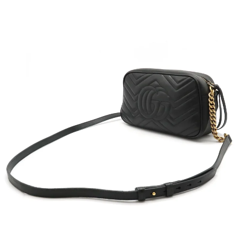 GUCCI bags with minimalist design -Gucci Gucci GG Marble Shoulder Bag  Chain Bag Sloping Kittening Leather Black Black Gold  447632