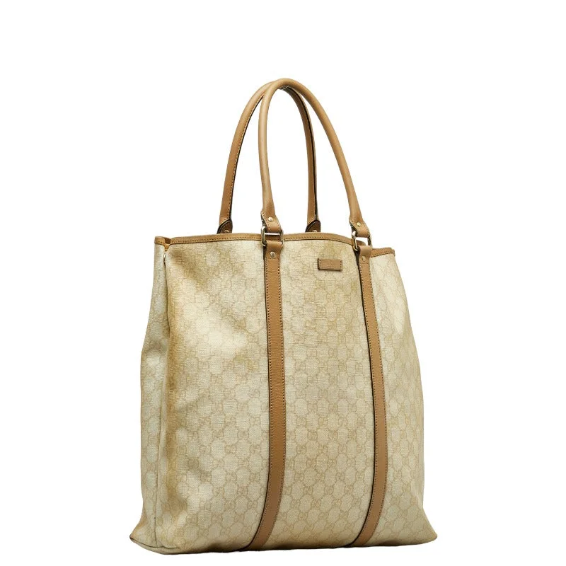 GUCCI exclusive designer handbags -GUCCI Supreme Tote Handbag 223668 PVC/Leather Beige Cream Ladies