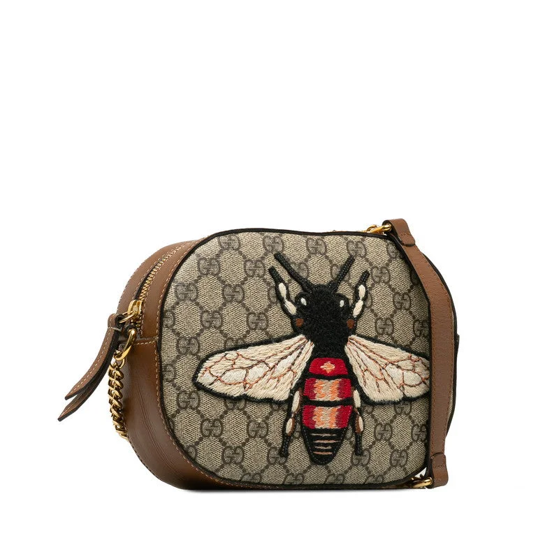 GUCCI handbags with floral designs -GUCCI Supreme Bee Shoulder Bag in Monogram Brown 409535