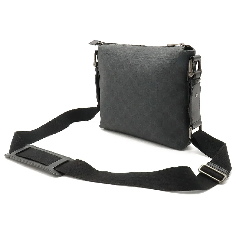 GUCCI signature style bags -GUCCI Gucci GG Spring GG Plus Shoulder Bag Pulled PVC Leather Black Black Dark Grey Silver  387514