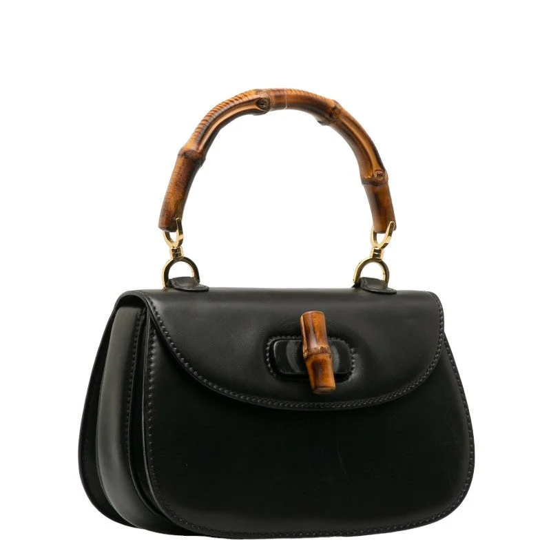 GUCCI blue leather handbags for sale -GUCCI Gucci Old Gucci Bamboo 000 01 0633 Handbag Leather Black Lady Gucci