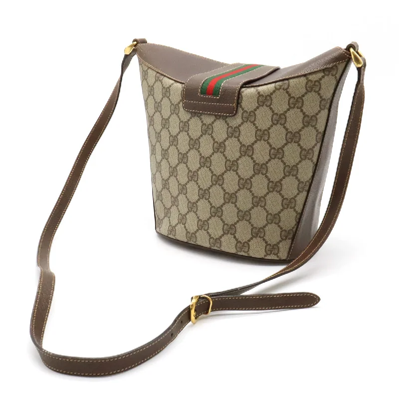 GUCCI leather bucket bags for sale -Gucci Gucci Old Gucci GG Plus Shelley Line Shoulder Bag Bucket PVC Leather Beige Mocha Brown 001 113 6134 9411