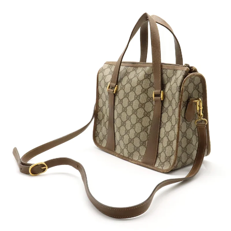 GUCCI bags with gold accents -Gucci Gucci Old Gucci Shirley Line Handbag 2WAY Shoulder Bag PVC Leather Beige Brown 41.02.039