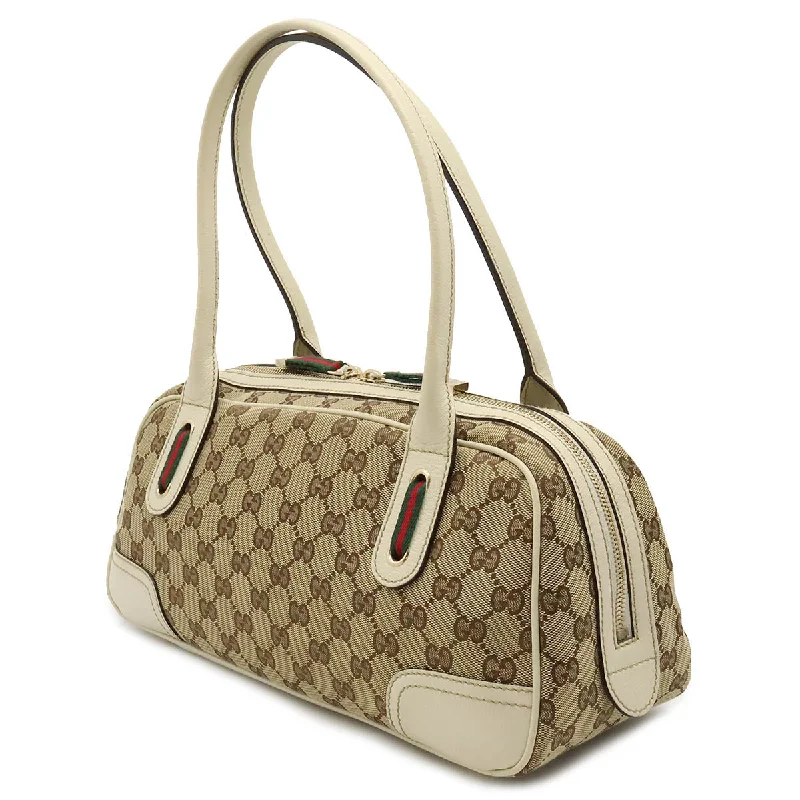 GUCCI classic bags for sophisticated women -Gucci Gucci Princess GG Linen Shelley Line Shoulder Bag Mini Boston Shoulder Leather Carquibbean Ivory 161720