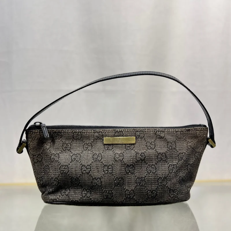 GUCCI bags for upscale fashion lovers -GUCCI Boat Pochette Black Denim Leather Shoulder Bag