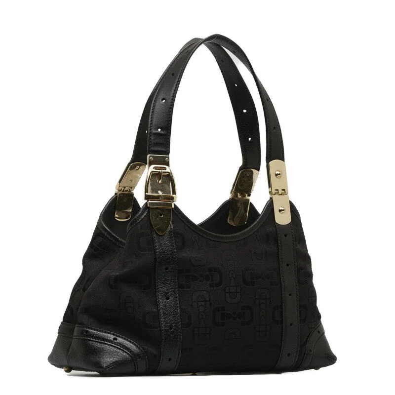 GUCCI women’s bags with metallic sheen -Gucci Horsbit Handbag 145761 Black Canvas Leather Ladies Gucci