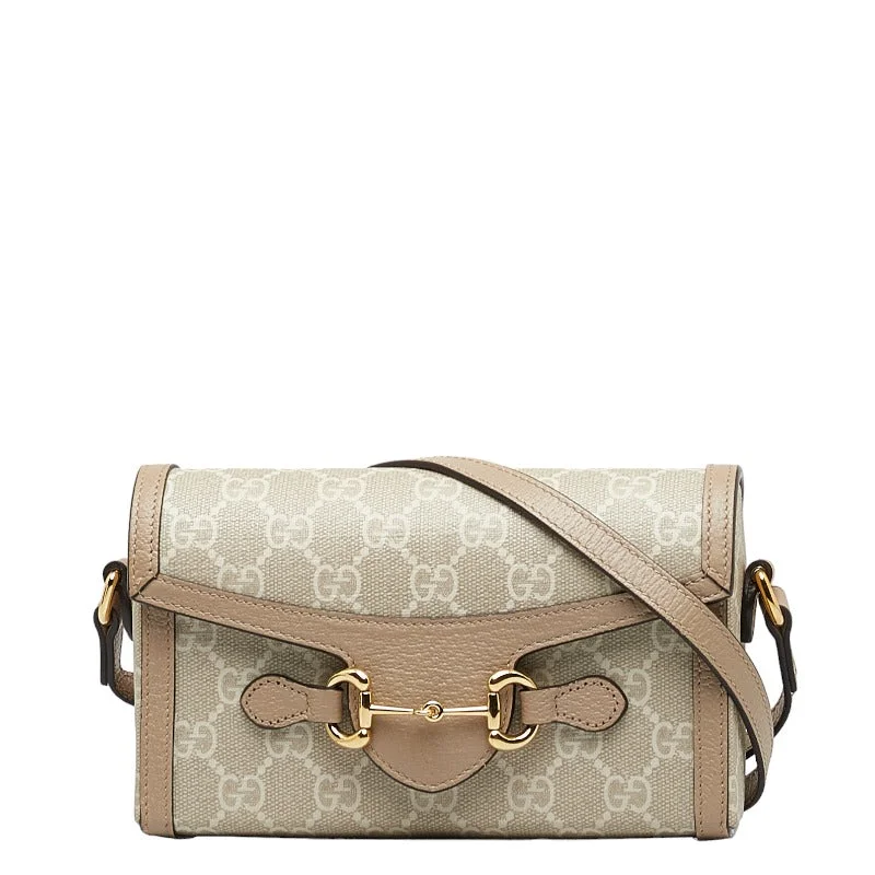 GUCCI mini handbags for women -Gucci Horse Bit Shoulder Bag 699296 Beige PVC Leather Ladies