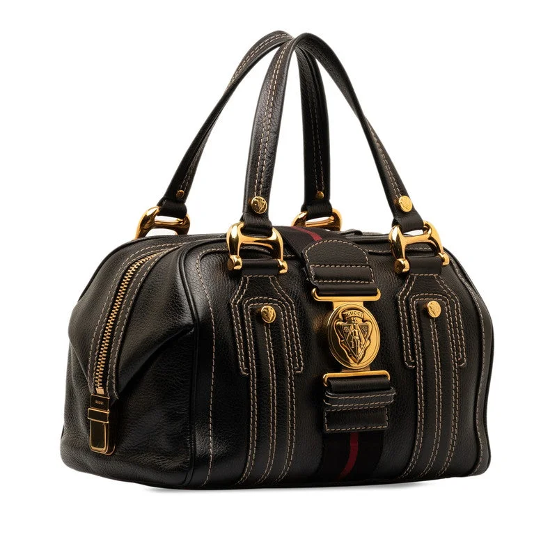 GUCCI bags with studded designs -Gucci Hysteria G  Handbag Boston Bag 186235 Black Leather  Gucci