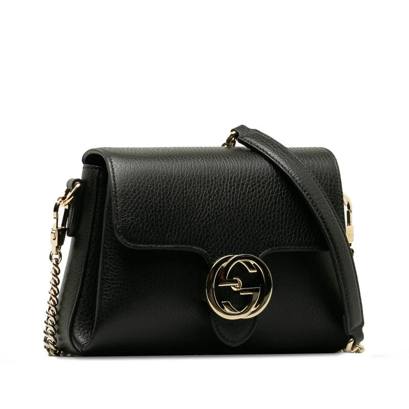 GUCCI handbags with opulent textures -Gucci Interlocg G Chain Shoulder Bag 607720 Black Leather  Gucci