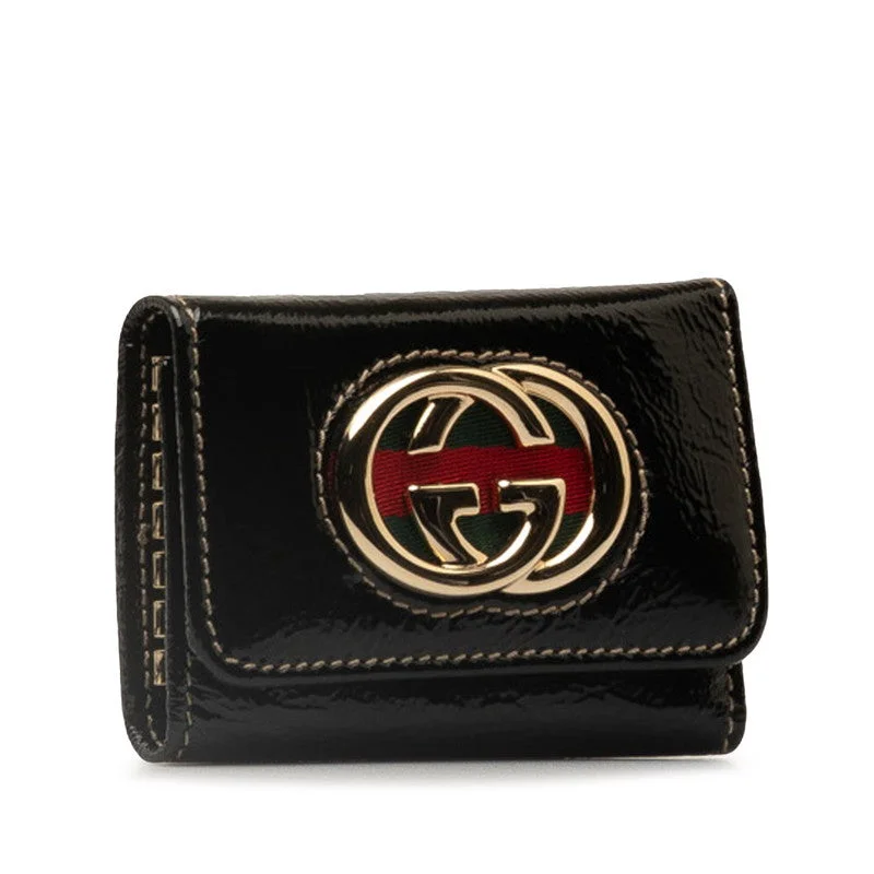 GUCCI handbags with exotic textures -Gucci Interlocking G Sey Line Keycase 6 Series 162763 Black Leather  Gucci