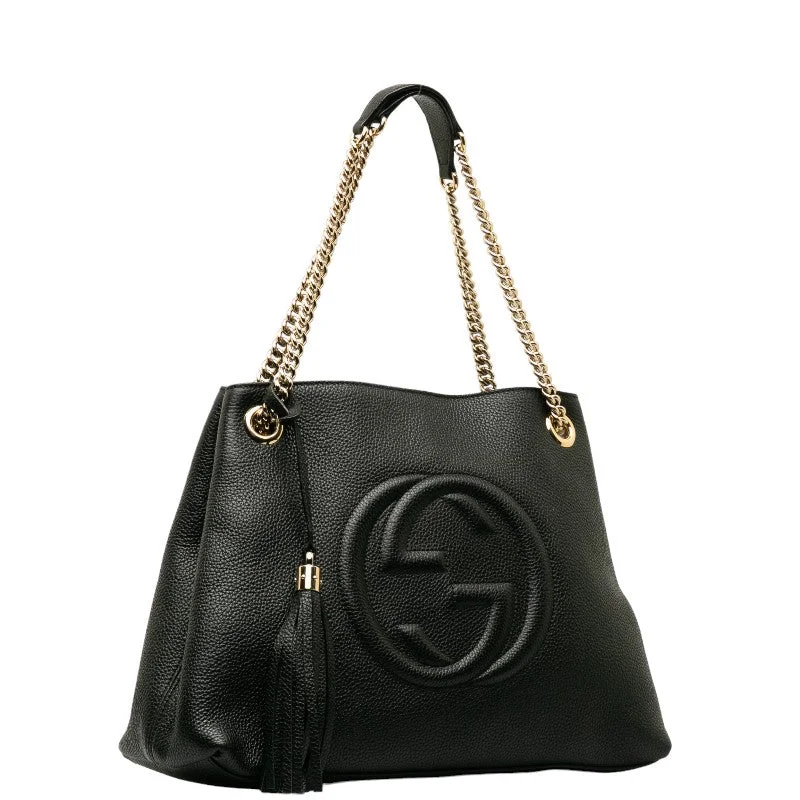 GUCCI bags with modern edge -Gucci Interlocking G Soho Chain Shoulder Bag Tooth Bag 308982 Black Leather Ladies