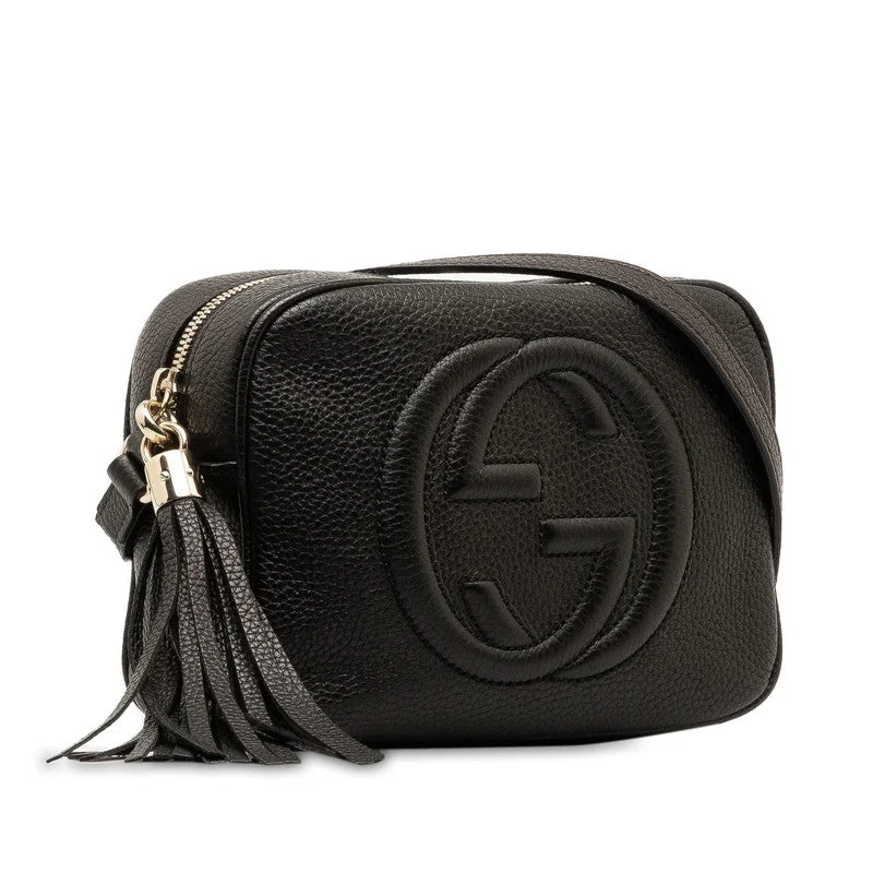 GUCCI suede handbags for women -Gucci Interlocking G Soho Small Dialo Tassel  Shoulder Bag 308364 Black Leather  Gucci